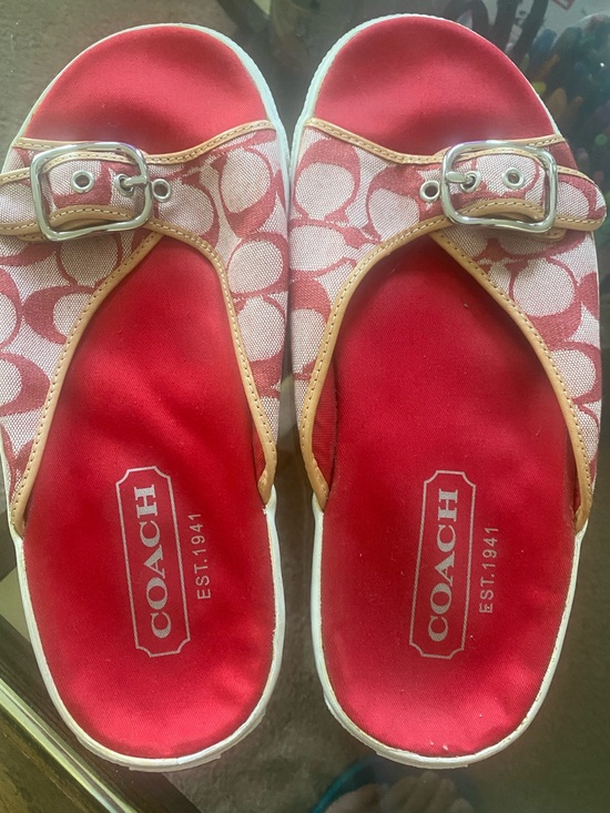 Coach Shoes - Coach Pink Signature Canvas Slide Sandals with Red Insoles 9